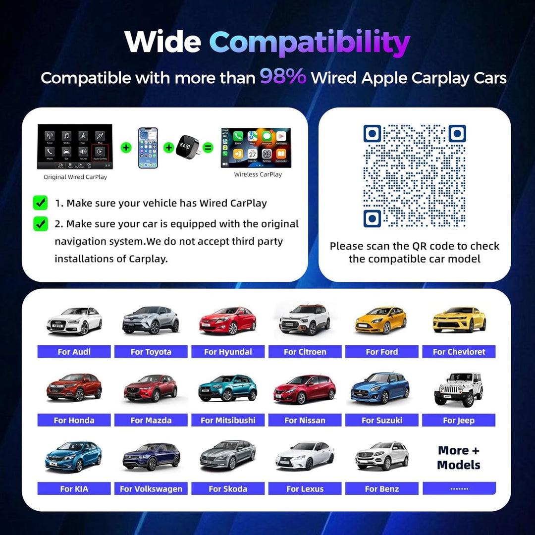 2026 4-in-1 Wireless CarPlay Adapter – Kabelgebunden zu Kabellos für CarPlay & Android Auto, 2.4+5.0
