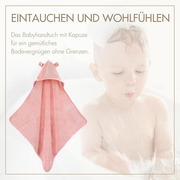 MOYO Kapuzenhandtuch mit Ohren in Rosé I 75x75cm I Kleinkind &amp; Baby Badeponcho aus 100% Frottee-Baum