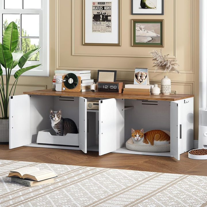 HOOBRO Katzenschrank, Katzentoilette Schrank, 148 cm Katzenklo Schrank mit Eingang für 2 Katzen, Hau