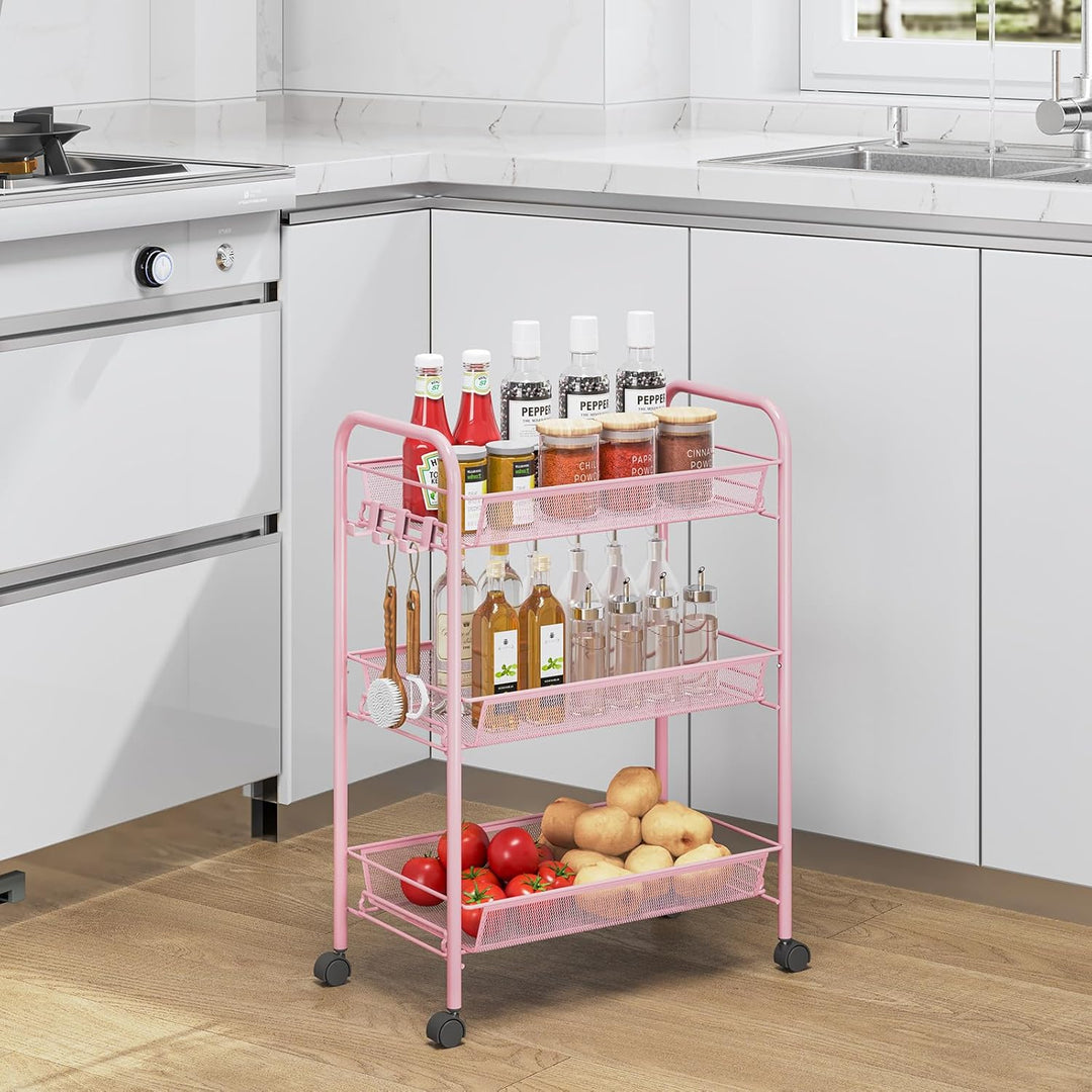 3-stöckiger Rollwagen, Multifunktionaler mobiler Küchenwagen für Bad, Küche & Waschküche. Rostbestän