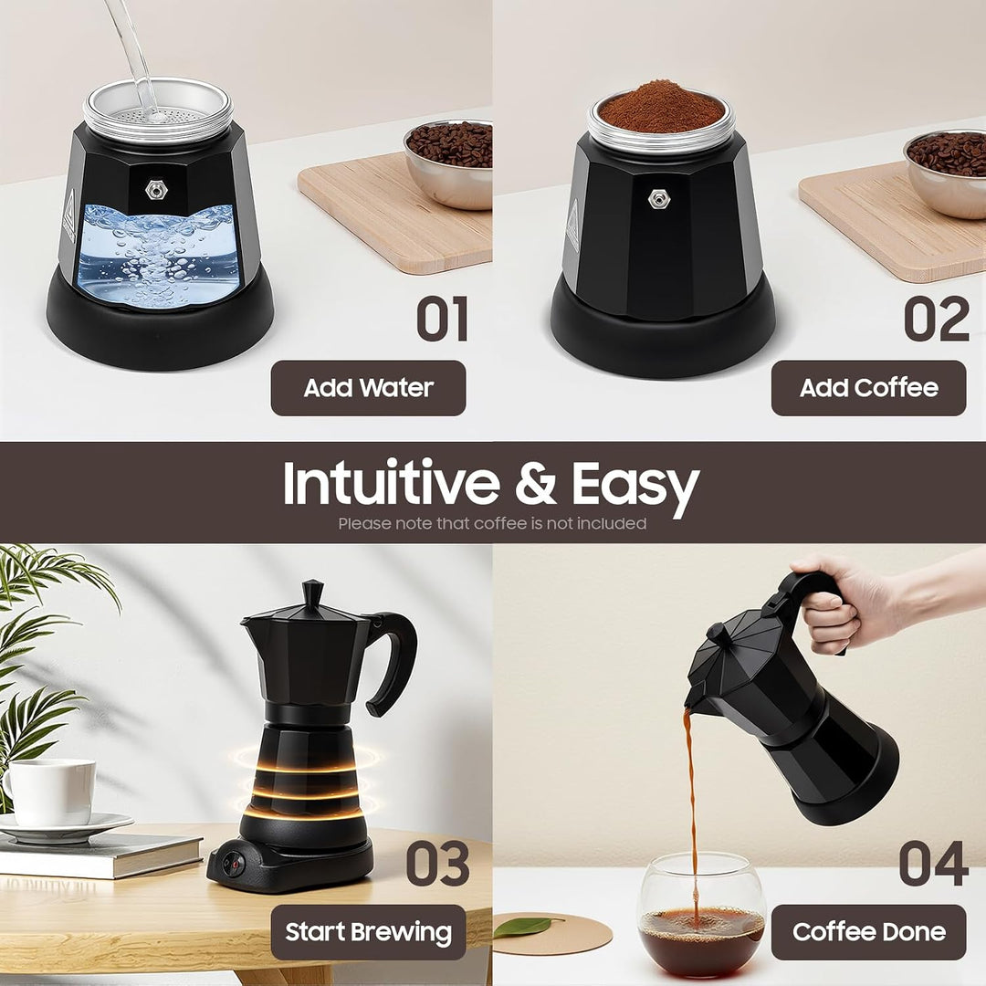 Espressokocher, Aluminium Induktion Kaffeekanne mit Heizsockel, Espresso-Kocher für 4-6 Tassen, Ital