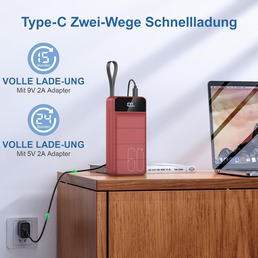 Power Bank 60000mah, 22,5W USB-C Schnellladegerät,Power Bank 4 Ausgängen 3 Eingängen, Externer Akku