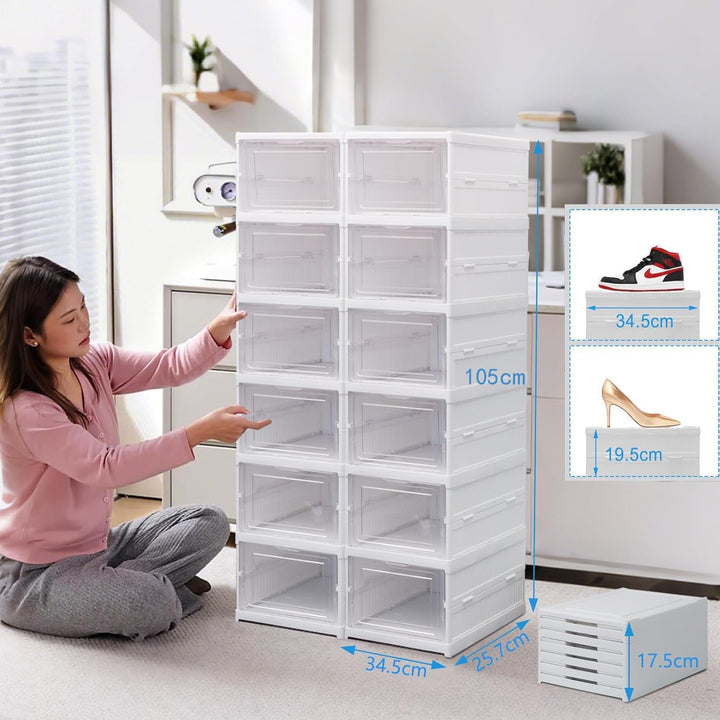12 Schuhboxen Transparent Faltbar Shoe Box Schuhkarton Sneaker Regal Schuh Aufbewahrung Organisierer