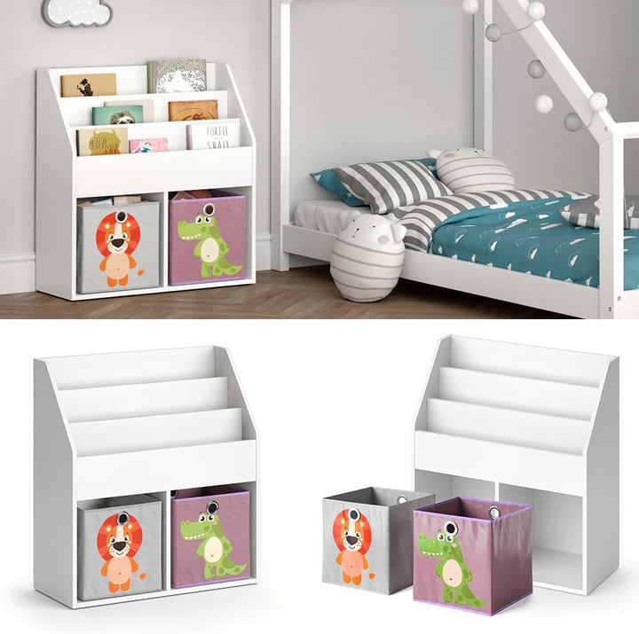 Vicco Kinderregal Luigi, Weiss, 72 x 79 cm mit 2 Faltboxen Opt.3 Weiss 72x79 mit Faltboxen Löwe/Krok