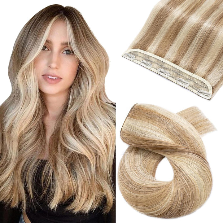 Silk-co Clip in Extension Echthaar Haarteile Echthaar 1Pc 5Clips Haarverlängerung 7A Human Hair Weic