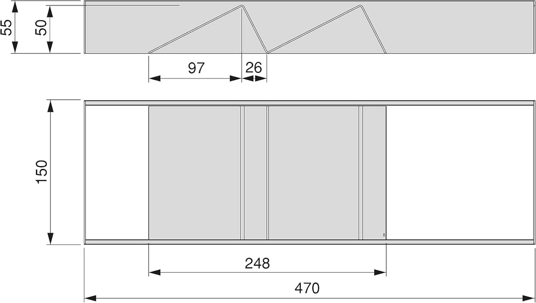 Emuca - schräger Organizer für Schublade, 150x470 mm, Grau anthrazit, Stahl und Holz Schräger Organi