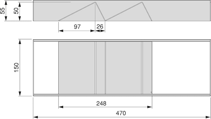 Emuca - schräger Organizer für Schublade, 150x470 mm, Grau anthrazit, Stahl und Holz Schräger Organi