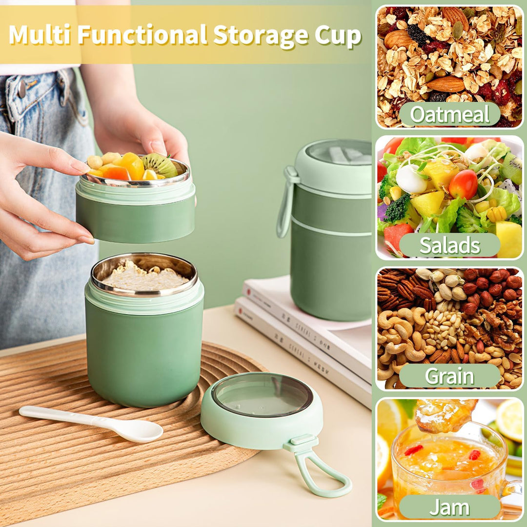 Müslibecher to Go 600ml+210ml, Edelstahl Lunchbox, Auslaufsicher joghurtbecher to go mit löffel und
