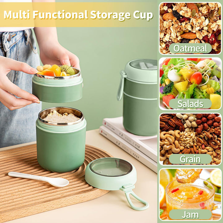 Müslibecher to Go 600ml+210ml, Edelstahl Lunchbox, Auslaufsicher joghurtbecher to go mit löffel und