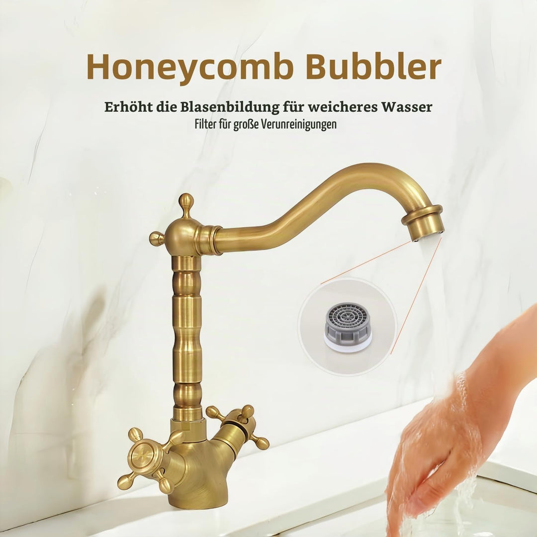 Wasserhahn Küche Bronze Antike, Wasserhahn Waschbecken Bad Hoch Messing Retro, Zweigriff Mischbatter