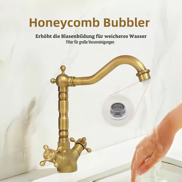 Wasserhahn Küche Bronze Antike, Wasserhahn Waschbecken Bad Hoch Messing Retro, Zweigriff Mischbatter