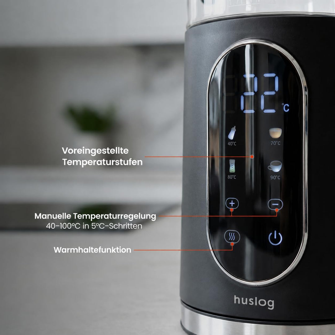 Elektrischer Wasserkocher mit Temperaturanzeige Glas 1,7L 2200W Touchpanel LED Display Warmhaltefunk