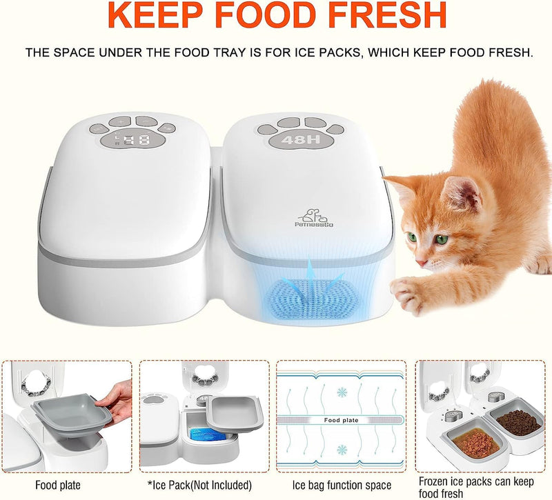 2 Näpfe Automatischer Futterspender für Katzen und Hunde, Upgraded-Chip Timed Dry Pet Food Feeder mi