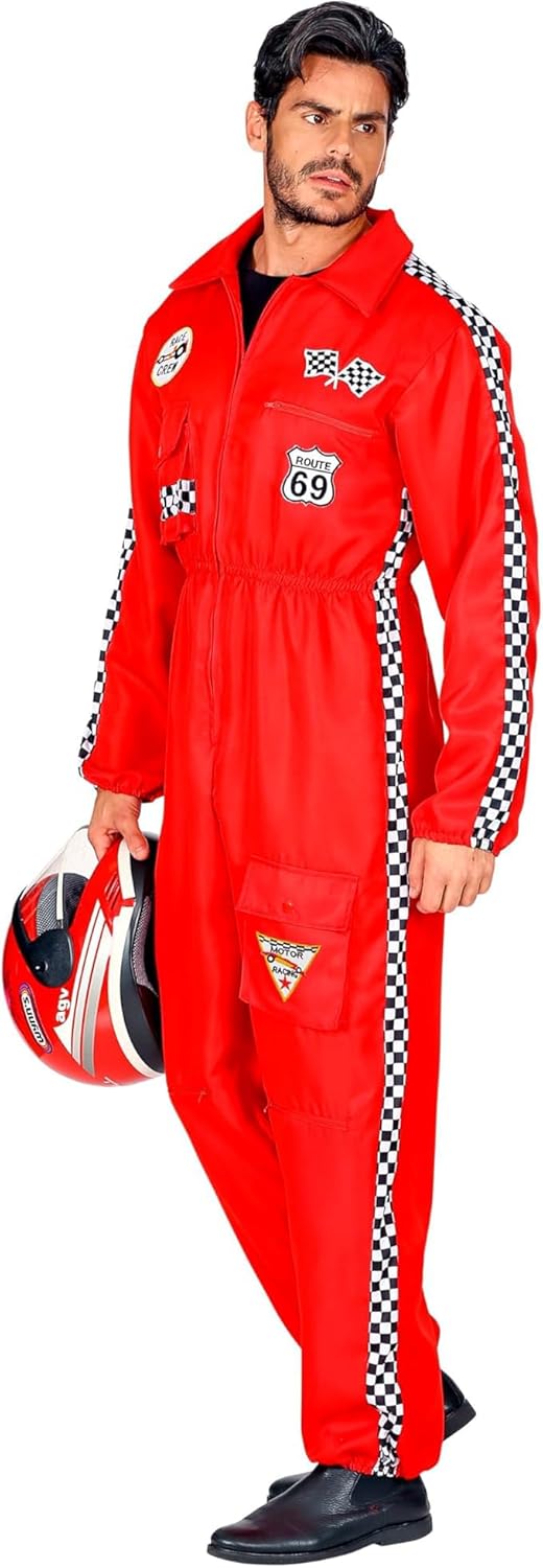 Widmann Rennfahrer Kostüm Overall Jumpsuit rot Anzug exklusiv (Herren Overall, Medium) Rot M, Rot M