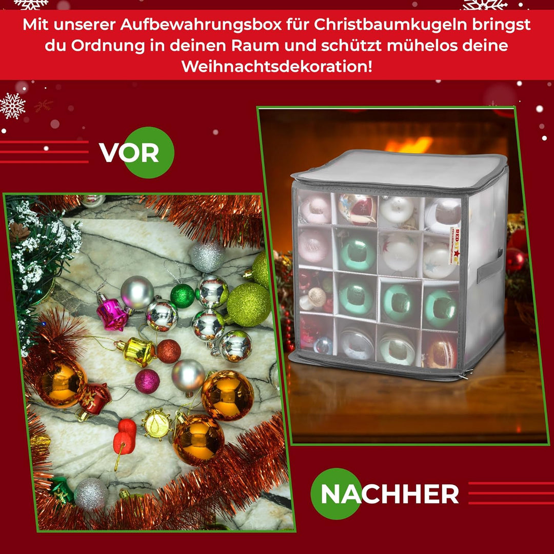 REDSTAR Weihnachtskugeln Aufbewahrung für 64 Christbaumkugeln – Aufbewahrungsbox für Weihnachtsbaum-