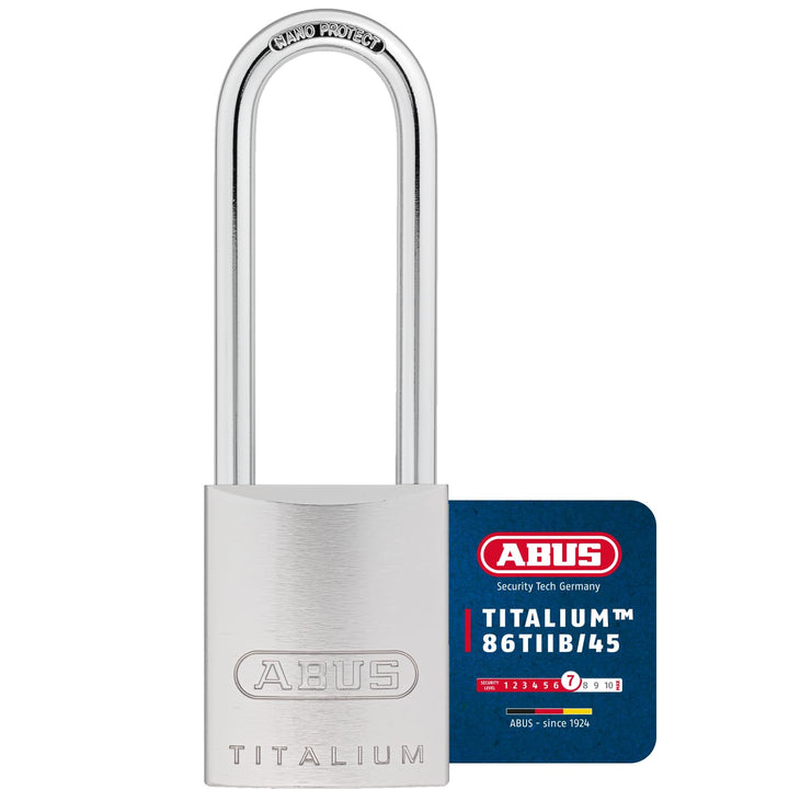 ABUS Titalium-Vorhangschloss 86TIIB/45HB80, Hochbügel ohne Zylinder, 04392, 86TIIB/45HB80