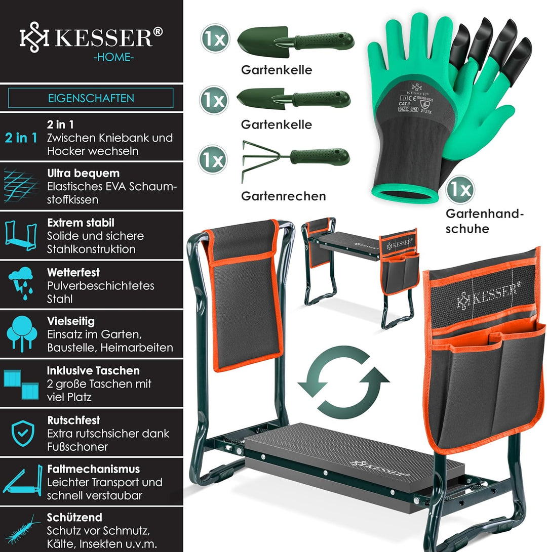 KESSER® 2 in 1 XXL Kniebank für Gartenarbeit Gepolstert Sitzunterlage Eva-Schaumkissen Gartenhocker