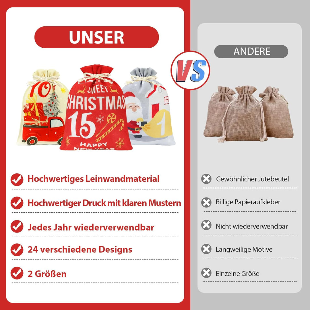 Adventskalender zum Befüllen,24 Adventskalender Selber Befüllen Kinder Stoff,Gross Adventskalender S