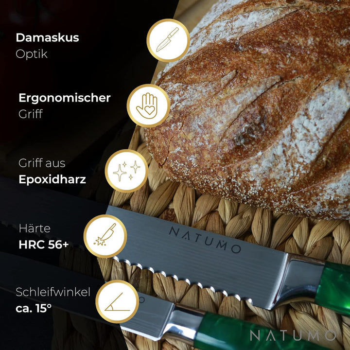 NATUMO Küchenmesser Set 9-teilig. HRC 56+ scharfes Messerset Profi in Damast-Optik aus Allzweckmesse