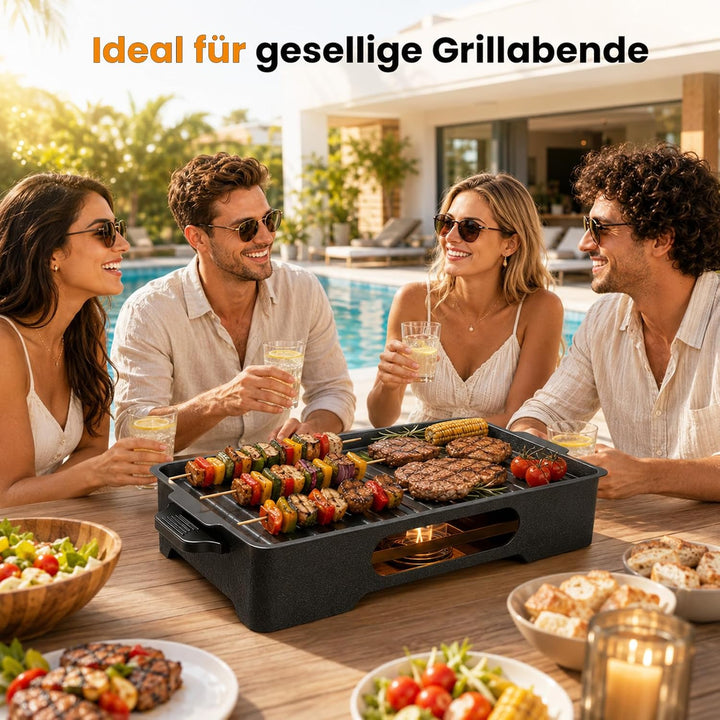 BBQ Warmhalteplatte, Antihaft Aluminium Speisenwärmer mit Teelichthaltern für Fleisch &amp; Grillgut, Gr