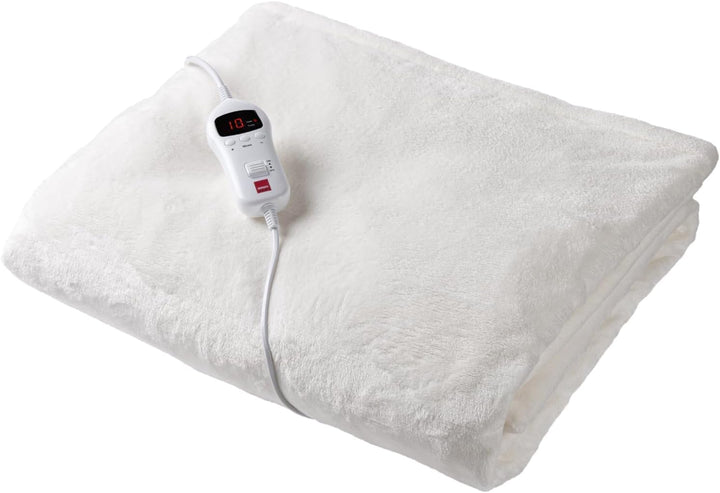 SENSIOHOME Luxus Heizdecke Creme, Elektrische Kuscheldecke aus Flanellfleece mit Teddyfleece-Innense