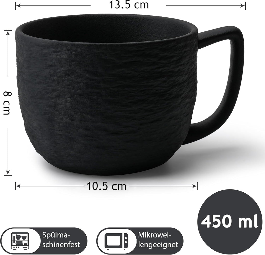 MIAMIO – 450 ml Kaffeetassen / 4er Tassen-Set – Keramik Tasse matt für Kaffee, Latte, Cappuccino und