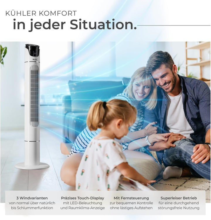 tectake® Ventilator gross mit Fernbedienung, Ventilator oszillierend mit 3 Geschwindigkeitsstufen, T