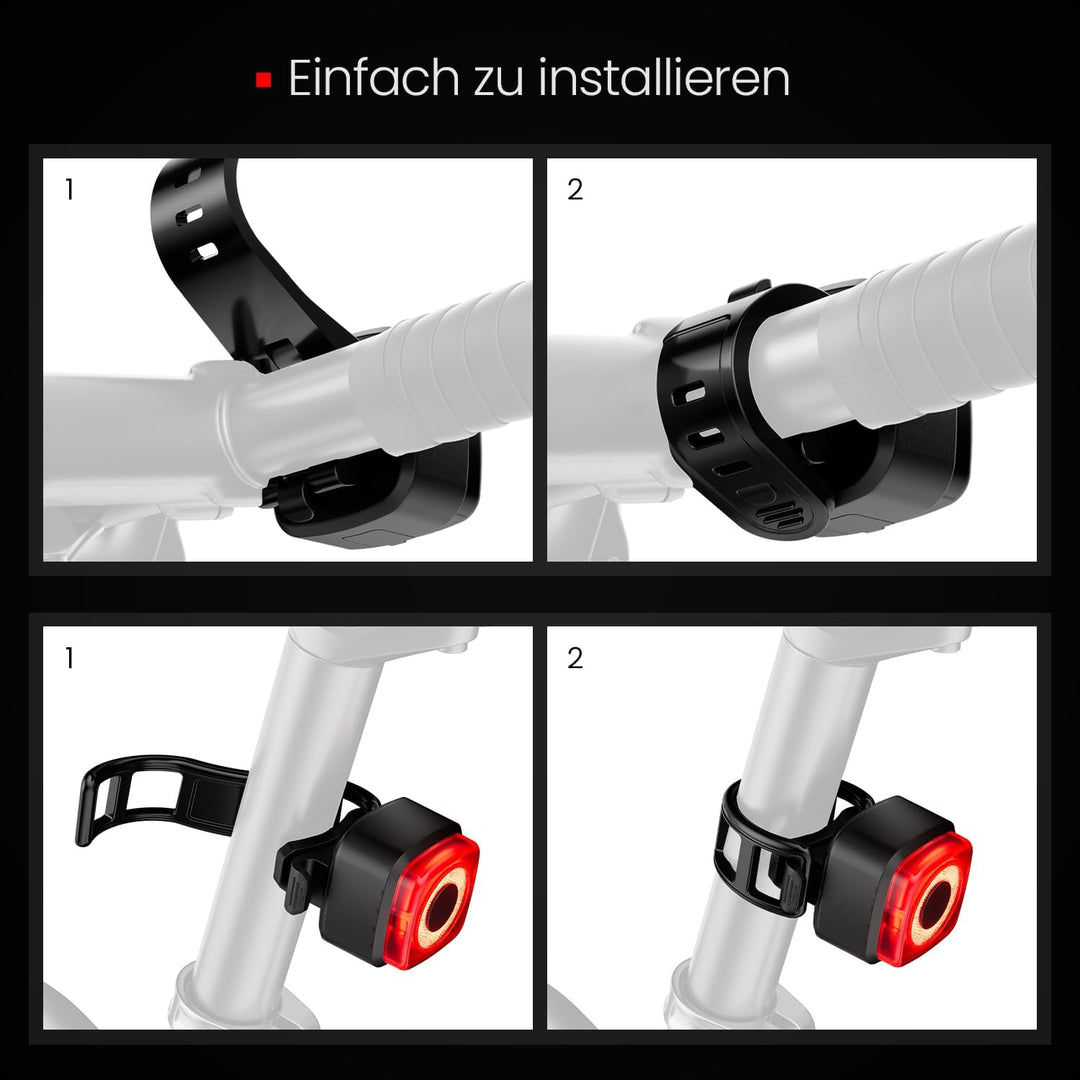 Fahrradlicht Set,IPX5 Wasserdicht Frontfahrrad Lampe Rücklicht Fahrrad licht,USB Typ-C Wiederaufladb
