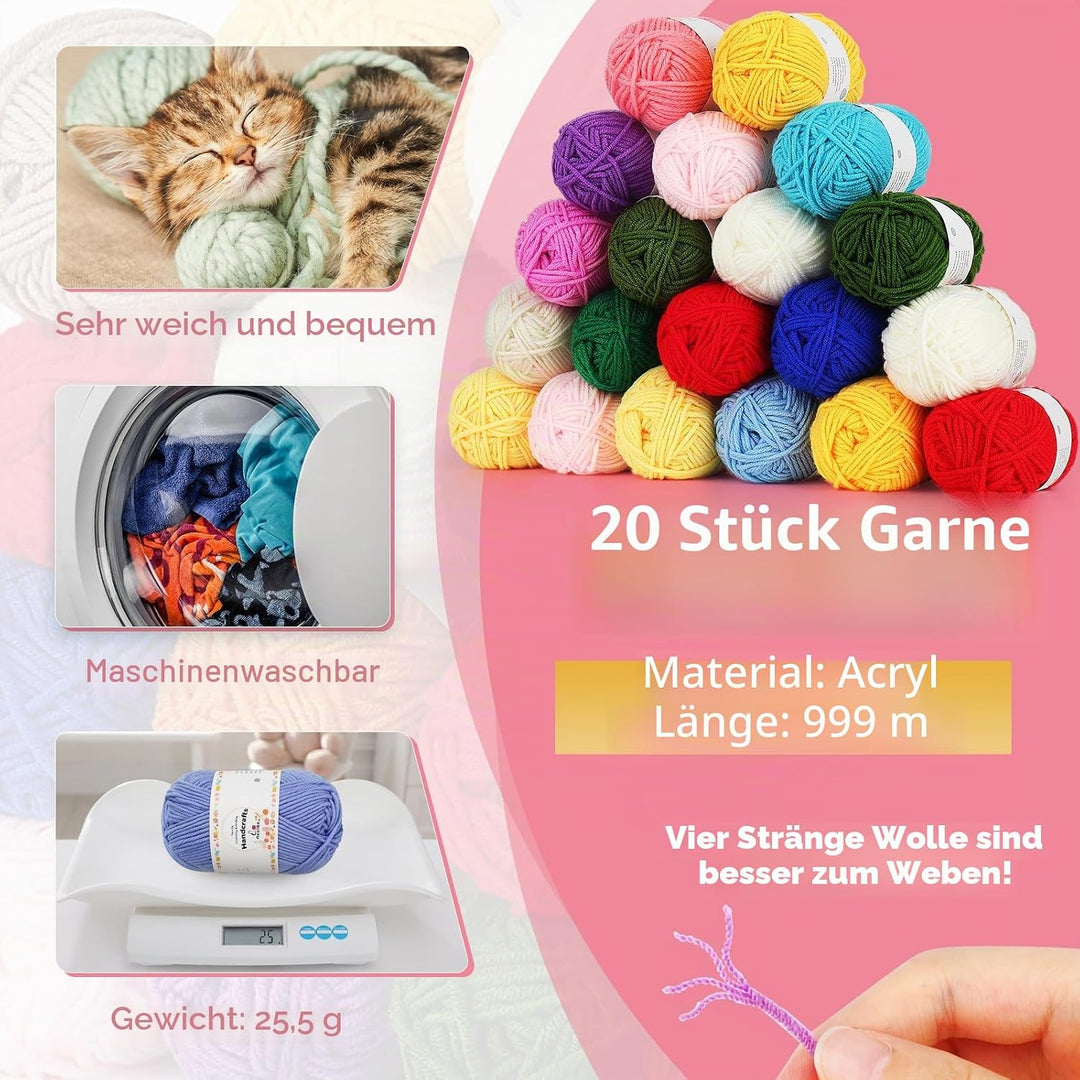 Aeelike Häkelnadel Set Häkelset für Anfänger mit 20 Häkelgarn, Häkeln für Anfänger Set weisse katze,
