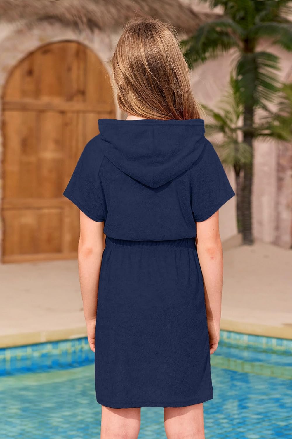 BesserBay Kinder Badeponcho Kapuze mit Taschen Frottee Bademantel Elastischer Bund Zip Surf Poncho H