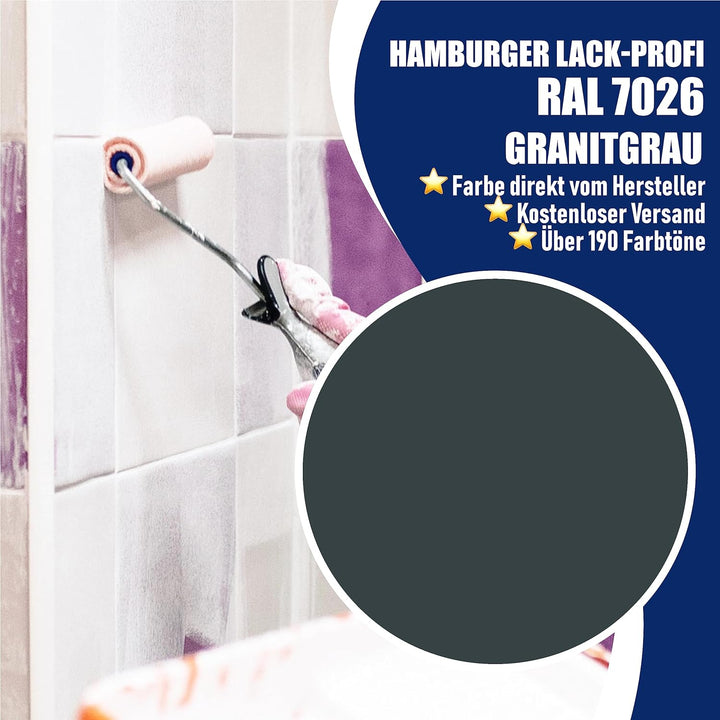 Hamburger Lack-Profi Fliesenlack GLÄNZEND Granitgrau RAL 7026 Grau Fliesenfarbe im SET (2,5 L), 2,5