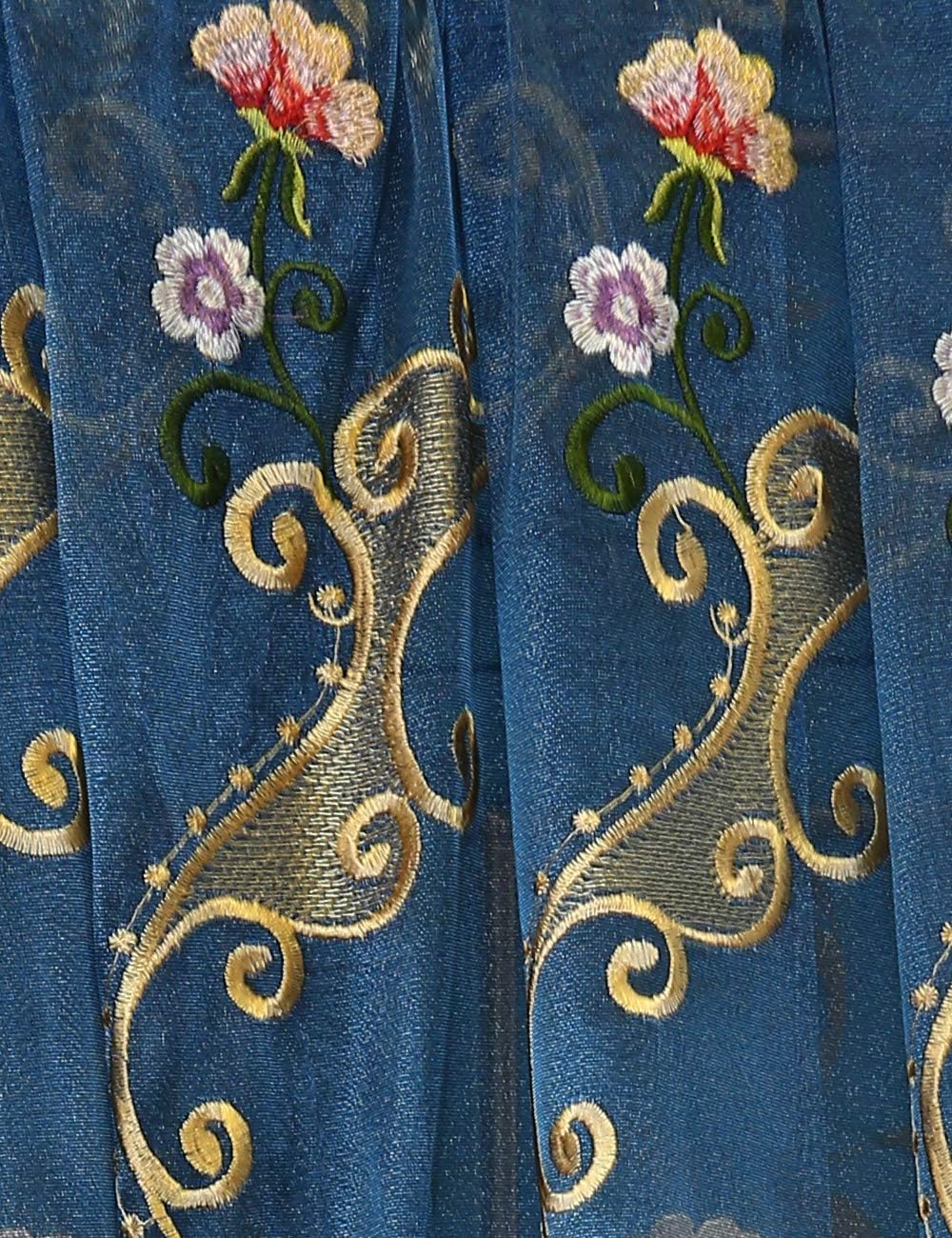 Lactraum Vorhänge Wohnzimmer Transparent Blau mit Ösen Bestickt Wasserfee Blumen Voile 300 x 245cm 3