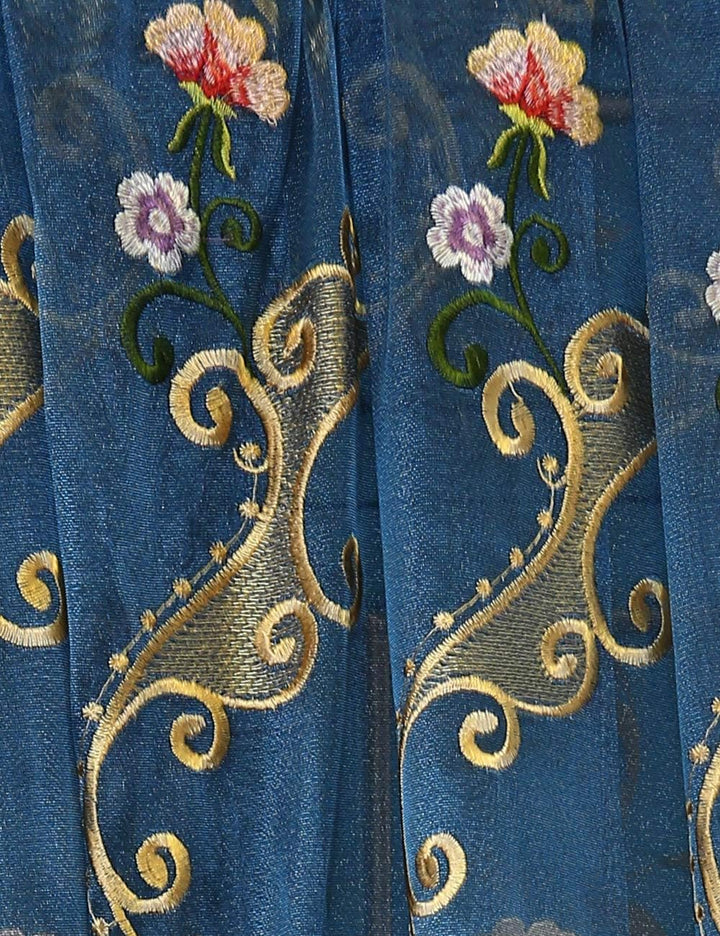 Lactraum Vorhänge Wohnzimmer Transparent Blau mit Ösen Bestickt Wasserfee Blumen Voile 300 x 245cm 3