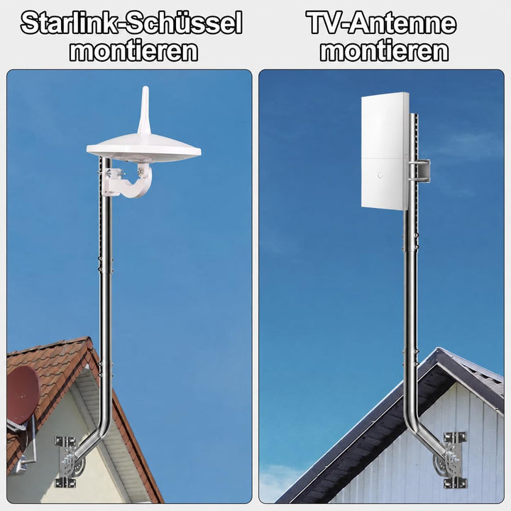 Universeller Antennenmast für Fernseh-, Satelliten-, Radio- und WLAN-Antennen - Verstellbarer Stände