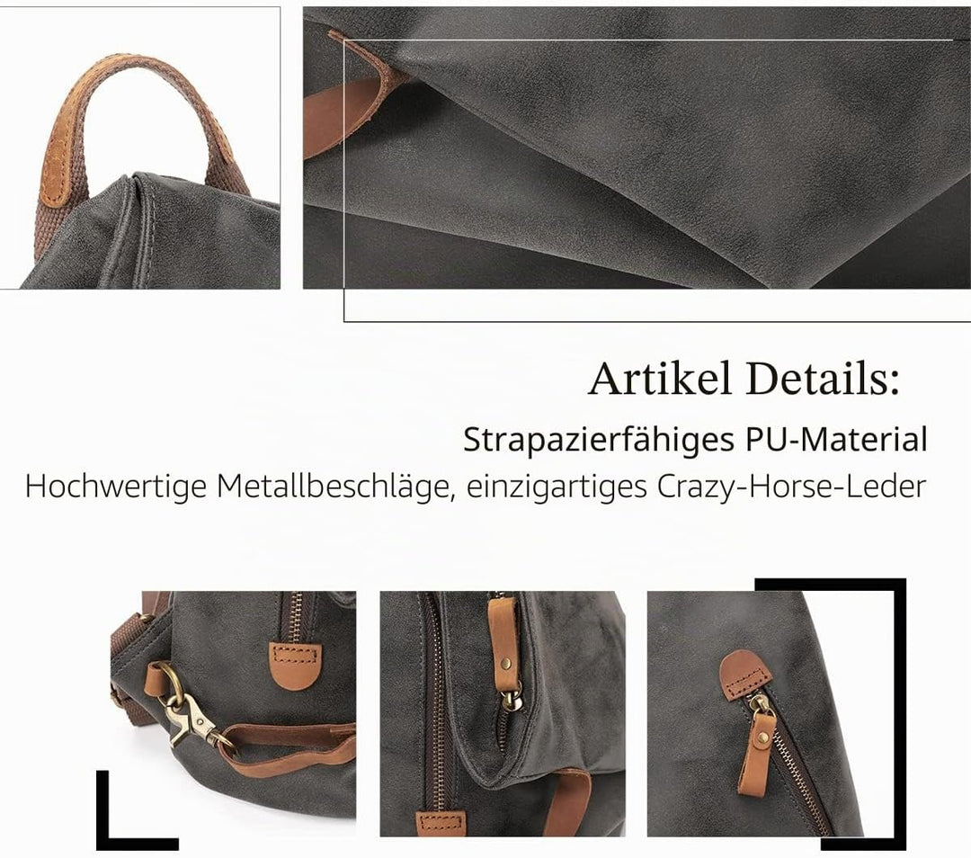 Retro Segeltuch Rucksack PU Vintage Rucksäcke PU Leder Daypack Reisetasche Schulterrucksack für Herr