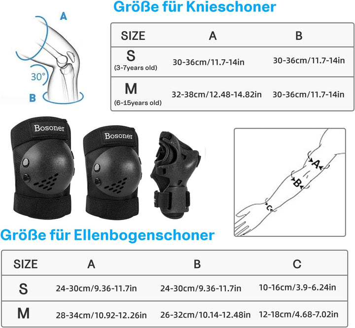 BOSONER Knieschoner Kinder Schoner Inliner Protektoren 6er Set Schützer Inliner Inline Skates Knie U