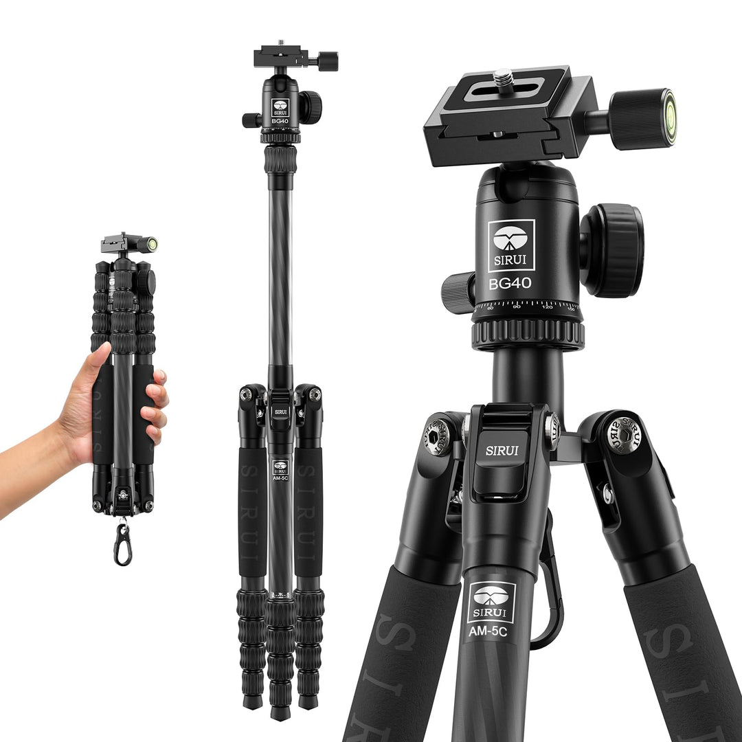 SIRUI AM-5C Carbon Reisestativ, 140cm Kompaktes leichtes Carbon Tripod mit 360° Panorama-Kugelkopf f
