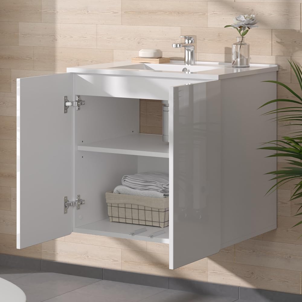 Vicco Waschbeckenunterschrank Izan, Weiss Hochglanz, 57 x 57.8 cm Badmöbel Set Izan 1, Badmöbel Set