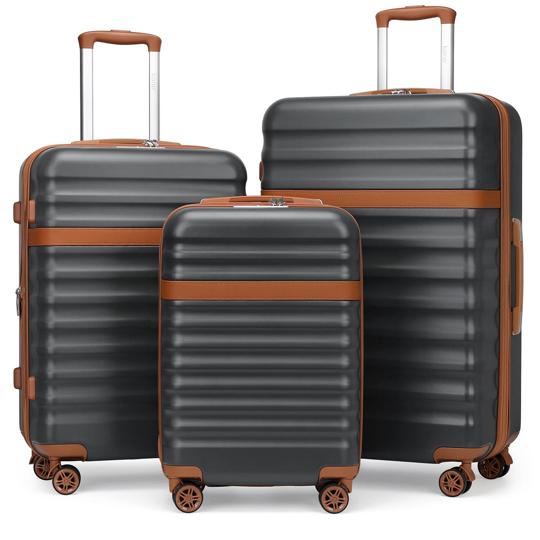KONO Koffer Trolley Kofferset 3 Teilig Reisekoffer von ABS+PC Hartschalenkoffer mit 4 Rollen TSA Sch