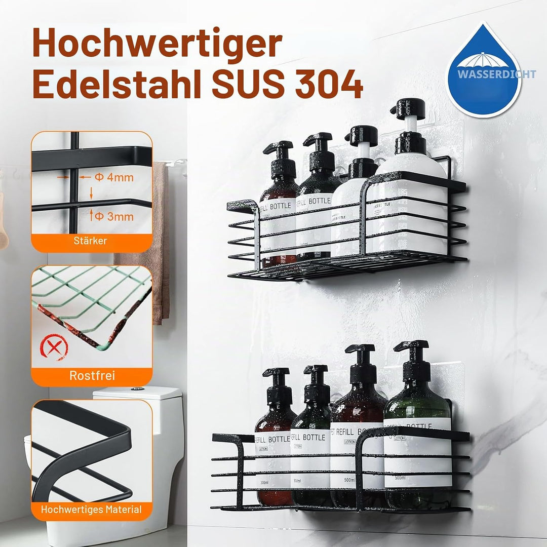 Ibergrif M34036B Duschablage & Badregal ohne Bohren – 2er Set aus rostfreiem Edelstahl, platzsparend