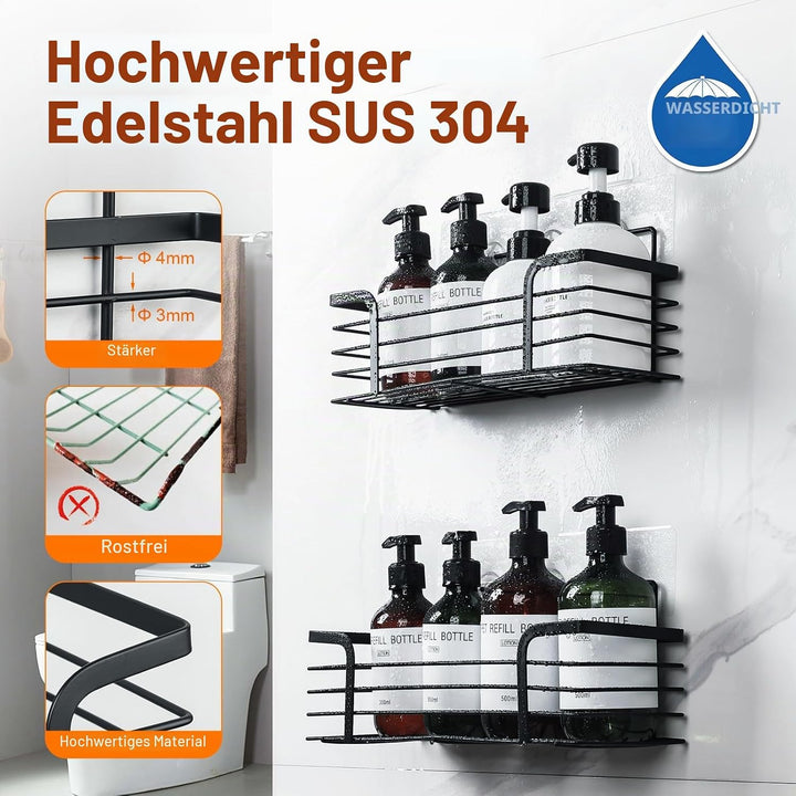 Ibergrif M34036B Duschablage & Badregal ohne Bohren – 2er Set aus rostfreiem Edelstahl, platzsparend