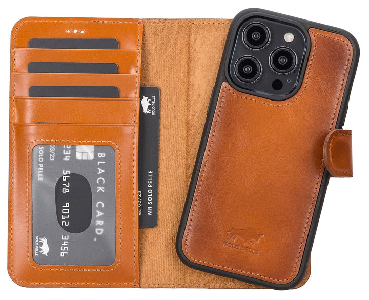 Solo Pelle Lederhülle kompatibel für iPhone 14 Pro in 6.1 Zoll abnehmbare Hülle (2in1) inkl. Kartenf