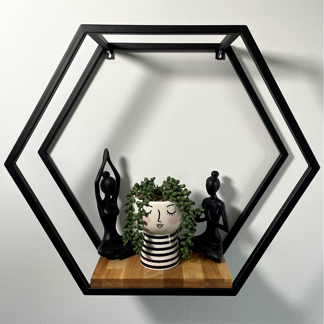 FLEXISTYLE Metall Hexagon Wandregal 60 cm XXL, Schwarz, Europäische Hexagon geometrische Linie Desig