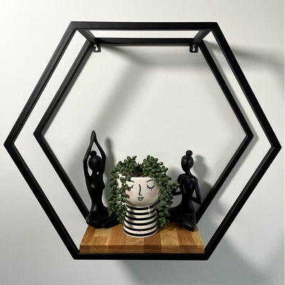 FLEXISTYLE Metall Hexagon Wandregal 60 cm XXL, Schwarz, Europäische Hexagon geometrische Linie Desig