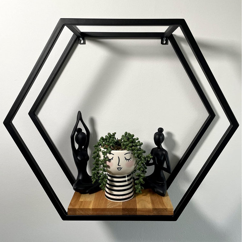 FLEXISTYLE Metall Hexagon Wandregal 60 cm XXL, Schwarz, Europäische Hexagon geometrische Linie Desig
