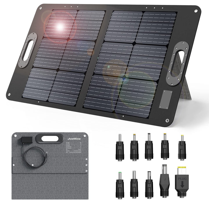 JustNow 60W Faltbares Solarpanel, Solarmodul mit 3 Ausgängen DC/USB/QC3.0,10 verschiedenen Grössen v