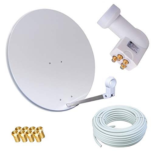 HD Sat Anlage 80cm Spiegel + Opticum Quad LNB für 4 Teilnehmer + 50m Kabel (3 Farben wählbar) Hellgr