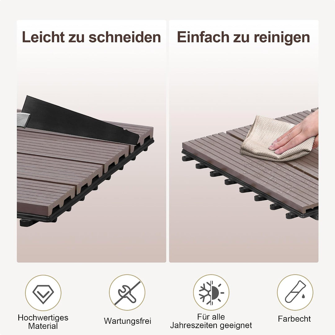 Laneetal 22er Set WPC Holz Fliese Terrassenfliesen klicksystem 30x30cm für Terrasse und Balkon Boden