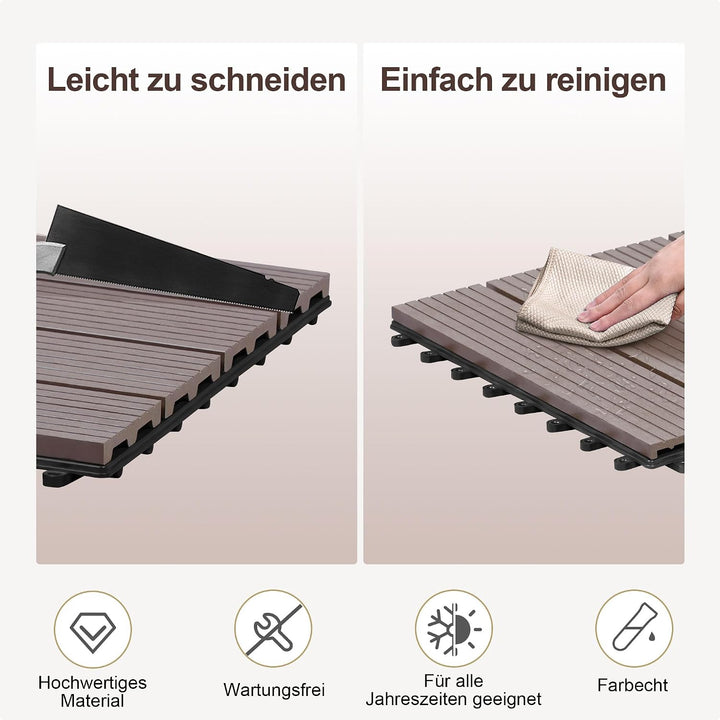 Laneetal 22er Set WPC Holz Fliese Terrassenfliesen klicksystem 30x30cm für Terrasse und Balkon Boden