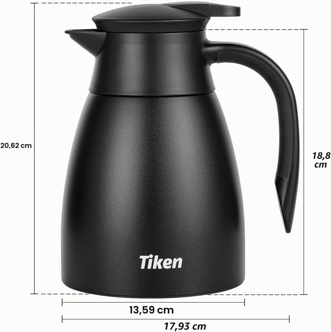 Tiken 1L Thermoskanne Edelstahl Doppelwandige Vakuumisolierung Isolierkanne Kaffeekanne Schwarz Schw